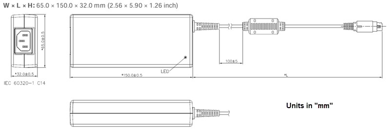 Mechanical Drawing - Delta Electronics MEA-160A Medical Adapters